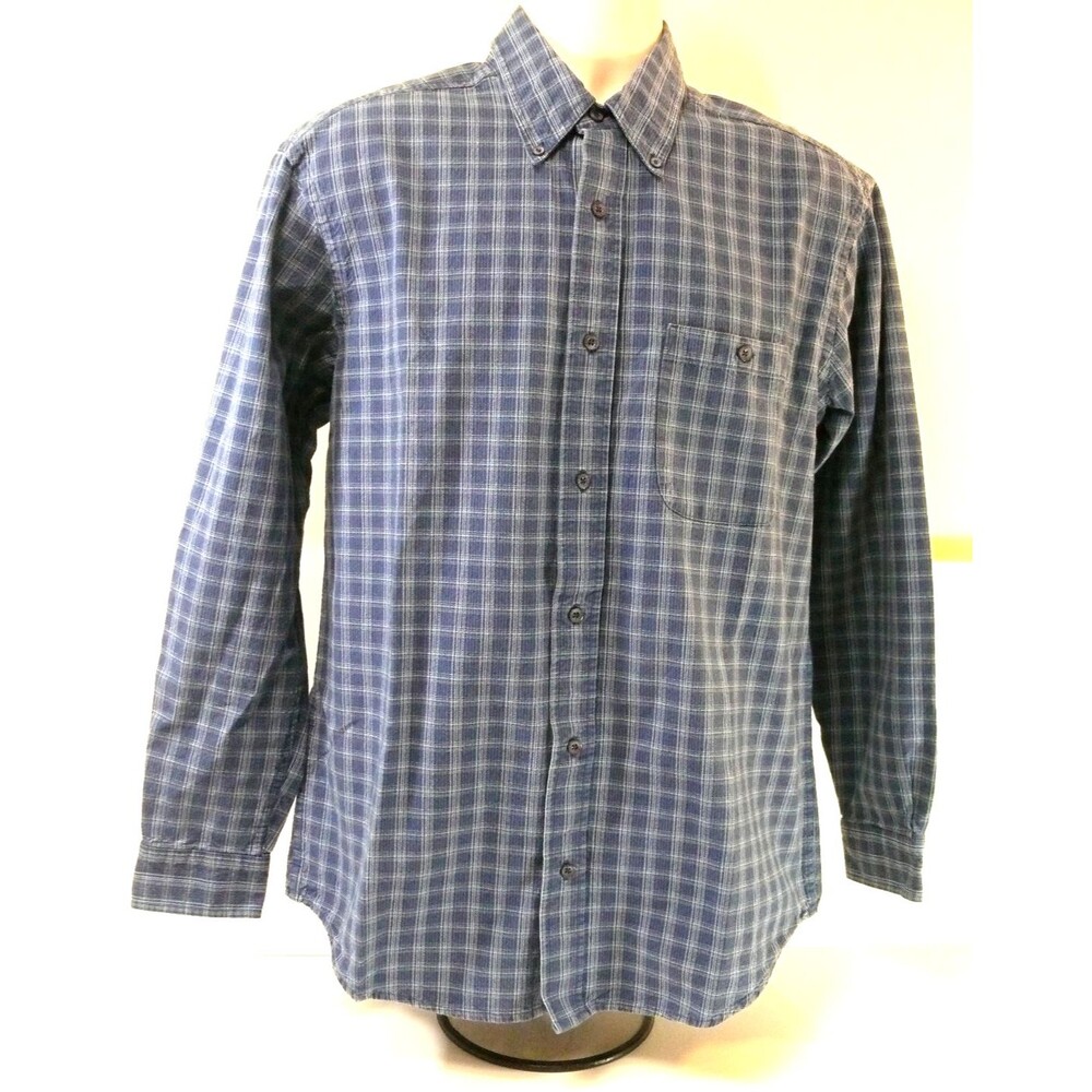 Susquehanna Trail Button Down thick Shirt Blue plaid striped long sleeve MEDIUM